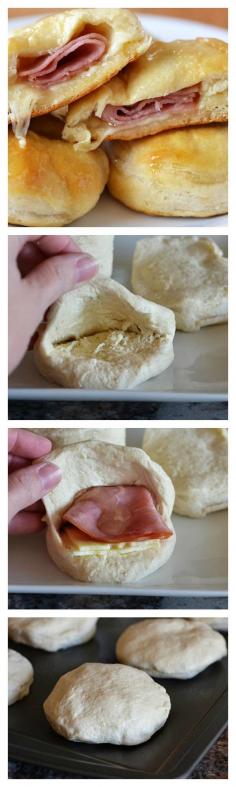 
                    
                        4-ingredient honey ham stuffed biscuits! Make in RV or on the grill, covered with foil for camping.
                    
                