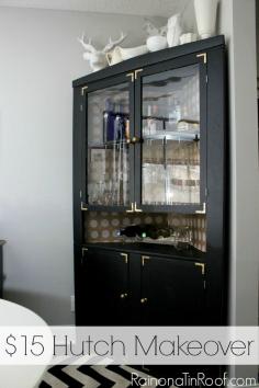 Easy and cheap idea that totally changes the look of a piece. $15 Hutch Makeover via RainonaTinRoof.com #makeover