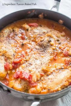 
                    
                        One Pot 5 Ingredient Tuscan Baked Fish- easy delicious and just one messy pot!
                    
                