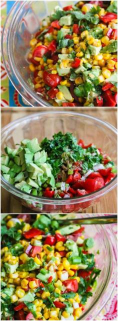
                    
                        Corn Avocado Tomato Salad. Great Dressing. (Jeanette's Healthy Living)
                    
                