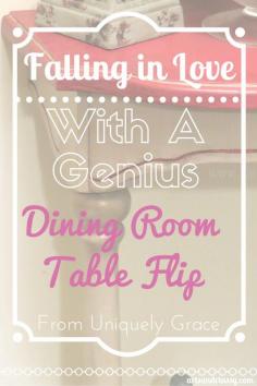 
                    
                        Falling in Love with a genius Dining Room Table Furniture Flip that fits any budget! Check it to Uniquely Grace as she dazzles us with her DIY savvy in transforming this $20 Facebook find to awesome entryway table via www.artsandclassy...
                    
                