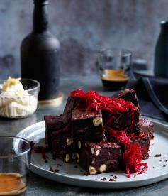 
                    
                        Recipe for beetroot brownies with ginger crème fraîche by Colin Fassnidge.
                    
                