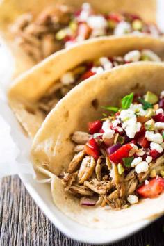 
                    
                        SHREDDED CHICKEN TACOS WITH BALSAMIC STRAWBERRY SALSA {WHOLE WHEAT. HIGH PROTEIN + SUPER SIMPLE}
                    
                