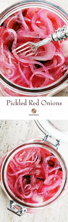 
                    
                        Make your own Pickled Red Onions, it's quick and EASY! Thinly sliced red onions pickled in vinegar with spices. ~ SimplyRecipes.com
                    
                