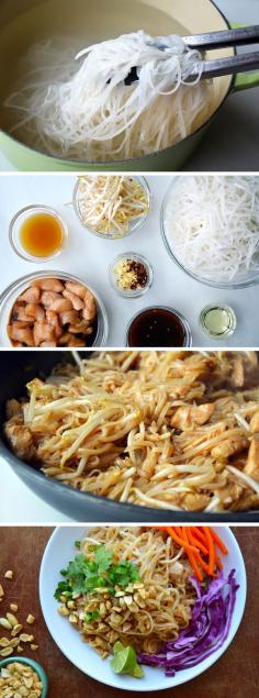 Easy Pad Thai with Chicken!!  The freshest, most flavorful fakeout for takeout... Can't wait to try this, need a healthier pad thai recipe