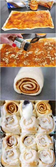 delicious easy pumpkin cinnamon rolls that take less than 30 minutes to make!