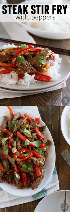 
                    
                        Steak Stir Fry Recipe with Peppers ~ An easy steak stir fry recipe with onions and red peppers. Fresh orange zest makes this stir fry recipe pleasantly different.
                    
                
