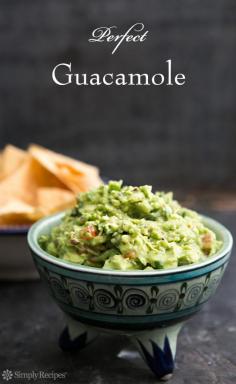 
                    
                        Perfect Guacamole ~ Classic guacamole recipe, made with ripe avocados, Serrano chiles, cilantro and lime. Garnish with red radishes or jicama. Serve with tortilla chips. ~ SimplyRecipes.com
                    
                