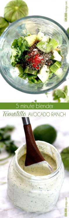 I put this on EVERYTHING! Tastes like its from a restaurant but so easy. Its like creamy ranch with a Mexican flair added by the avocado, tomatillo, jalapeno, garlic, cilantro, lime and smoked paprika. .