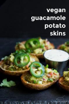 
                    
                        Guacamole Potato Skins: fit for company but simple enough to make for Sunday afternoon football (vegan).
                    
                