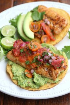 Citrus fish tostadas. A wonderful marinate that works with most fish. Corn tortillas.
