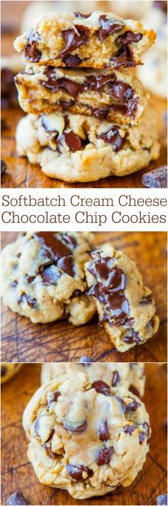 
                    
                        Softbatch Cream Cheese Chocolate Chip Cookies - Move over butter, cream cheese makes these cookies thick and super soft! @Averie Sunshine {Averie Cooks}
                    
                