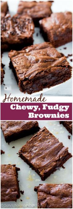 
                    
                        Chewy Fudgy Homemade Brownies. - Sallys Baking Addiction...My absolute favorite from-scratch brownie recipe! Rich, dense, thick - you will never use a box mix again!
                    
                