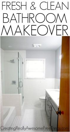 
                    
                        Check out the beautiful bathroom makeover by Jamie of Creating Really Awesome Things Free. "This is hands down the most exciting makeover we’ve ever done! Andy and I picked everything out and definitely did it on a budget. Almost everything we bought was in stock at our local Home Depot." || Jamie Dorobek {C.R.A.F.T.}
                    
                