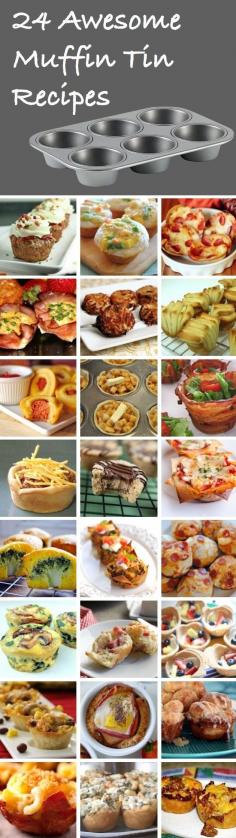 24 Awesome Muffin Tin Recipes: Meatloaf Cupcakes, Chicken Pot Pies, Deep Dish Pizzas, Ham & Egg Cups, Hash Brown Bites, Buttermilk PullApart Biscuits, Corn Dog Muffins, Apple Pies, Bacon Bowls, Sloppy Joe Cups, Peanut Butter Cookie Bites, Mini Lasagnas, Broccoli Cheese Cakes, Taco Bites, Stuffed Pizza Muffins, Spinach Egg Cups, Ham & Swiss Muffins, Sugar Cookie Cups, Fiesta Chicken Bites, Breakfast Cups, Cinnamon Monkey Rolls, Macaroni Prosciutto Bites, Spinach Artichoke Bites, Cheeseburger Cups