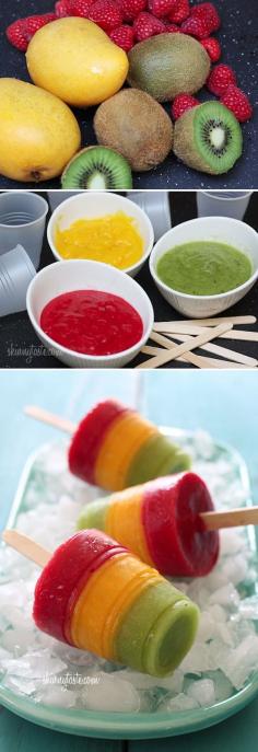 
                    
                        Fresh Fruit Pops - fruit puree, popsicle sticks, and mini plastic cups.  Awesome summer treat!!!
                    
                