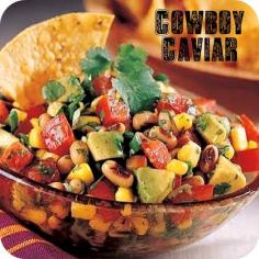 Avocado Recipe ~ Cowboy Caviar+ how to pick a ripe one and how to ripen it overnight:    I make this Cowboy Caviar recipe every time I host an event.  It’s now requested from friends which is a wonderful compliment.    Ingredients    2 cans (15 oz) black beans, rinsed and drained  1 can (17 oz) can whole kernel corn, drained  2 large tomatoes, chopped  1 or 2 large avocados, peeled and diced  1/2 red onion, chopped  1/4 cup chopped fresh cilantro    Dressing    1 Tbsp. red wine vinegar  3-4 Tbsp. lime juice  2 Tbsp. olive oil  1 tsp. salt  1/2 tsp. pepper