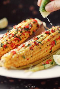 (corn with chilli butter and limon,photography,food,corn,delicious,yum)