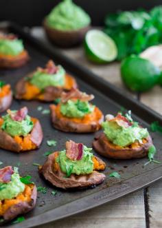 
                    
                        Smashed Sweet Potato Guacamole Bites #recipe from Gina | Running to the Kitchen
                    
                