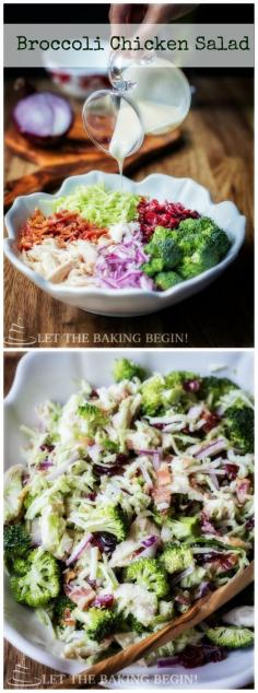 
                    
                        Broccoli Chicken Salad - Filled with flavor & nutrition this salad is great for lunch or dinner. Also, check out how you can use those stalky green broccoli stems. by LetTheBakingBegin...
                    
                
