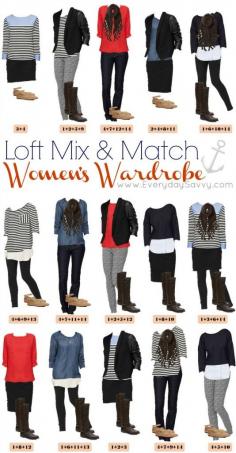 
                    
                        Loft Mix and Match outfits. Perfect for winter or fall. 15outfits that look great and are easy to pack.
                    
                