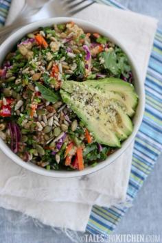 
                    
                        massaged kale avocado + millet salad
                    
                