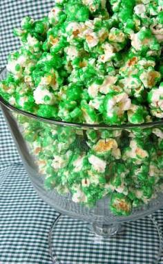 
                    
                        St. Patrick's Day green candied popcorn #recipe #green  skiptomylou.org
                    
                