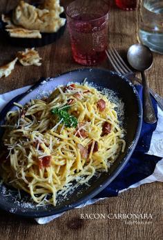 Creamy Bacon Carbonara recipe - negate some of the guilt w spaghetti squash?