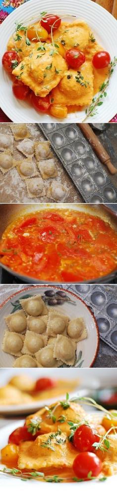 
                    
                        How to make ravioli from scratch, using a ravioli mold: with spinach and ricotta cheese filling, in homemade tomato cream sauce
                    
                