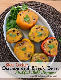 Quinoa black bean stuffed peppers in the crock pot