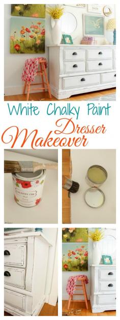 
                    
                        White Chalky Paint Dresser Makeover - The Happy Housie
                    
                