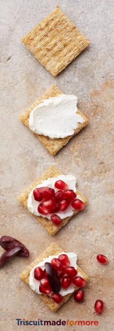
                    
                        You gotta try ricotta, with olives and sweet pomegranates on a Cracked Pepper Triscuit. The olipomcottascuit is where we took it. Where you take it is entirely up to you. Check out our new Triscuit boards for more snacking inspiration.
                    
                