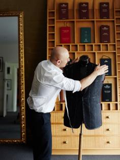 
                    
                        The Carbones of Carbone Master Tailors – from left, Domenico Carbone (owner, director and master tailor – son of Pino), Pino Carbone (company founder, master tailor, family patriarch!) and Kellie Carbone (Dom’s wife, company sales manager and stylist).  Photo – Sean Fennessy for The Design Files.
                    
                