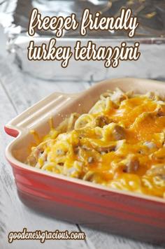 Freezer Friendly Turkey Tetrazzini- Make two-- one for dinner and one to freeze for later!  Have to try this for my freezer meal cooking!