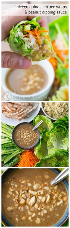 
                    
                        Chicken Quinoa Lettuce Wraps with Peanut Sauce - You’ll love these! P.S. this peanut sauce is boss. You’ll want to hang on to this recipe!
                    
                