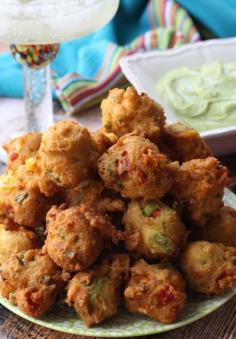 
                    
                        Avocado Fritters with Avocado-Cilantro Cream Dipping Sauce - What a great snack or appetizer! Super tasty.
                    
                