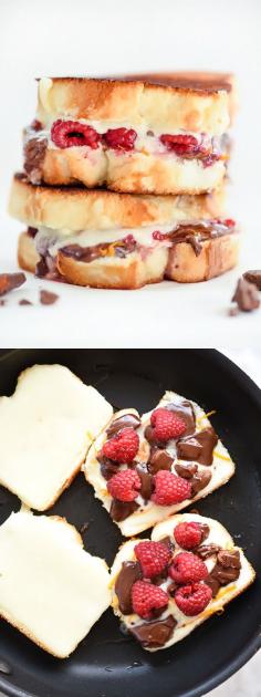
                    
                        Raspberry and Chocolate with Almonds Grilled Cheese is made even sweeter by using angel food cake for the bread | foodiecrush.com
                    
                