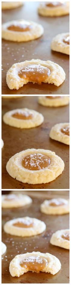 
                    
                        These Salted Caramel Cookies are SO soft and buttery. The perfect vanilla butter cookie! But topped with gooey salted caramel?? I die!!
                    
                