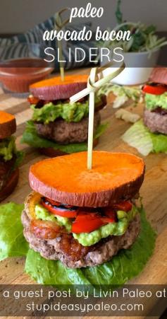 Paleo Avocado Bacon Sliders on a Sweet Potato Bun