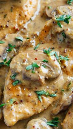 
                    
                        Chicken and Mushroom Skillet in a Creamy Asiago and Mustard Sauce ~ Quick and easy... it's sure to impress everyone that tries it!
                    
                