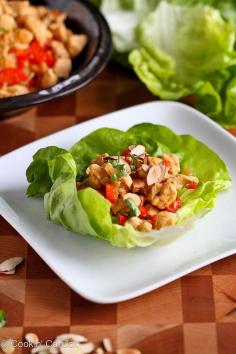 Almond & Basil Chicken Lettuce Wraps..207 calories and 5 Weight Watcher PP  | cookincanuck.com #healthy #recipe
