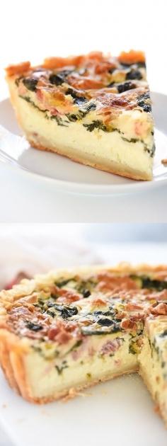 
                    
                        Deep-Dish Spinach, Leek and Bacon Quiche is made lighter with greek yogurt in a flaky, cream cheese crust | foodiecrush.com
                    
                