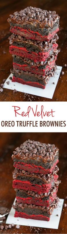 
                    
                        Red Velvet Oreo Truffle Brownies. These are total heaven in every bite!!
                    
                