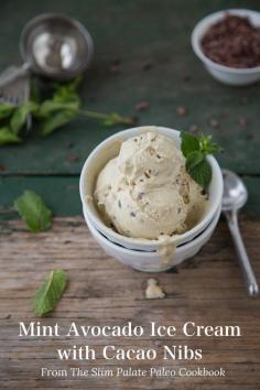 mint avocado ice cream with cacao nibs (paleo, egg free) /// mint infused coconut milk