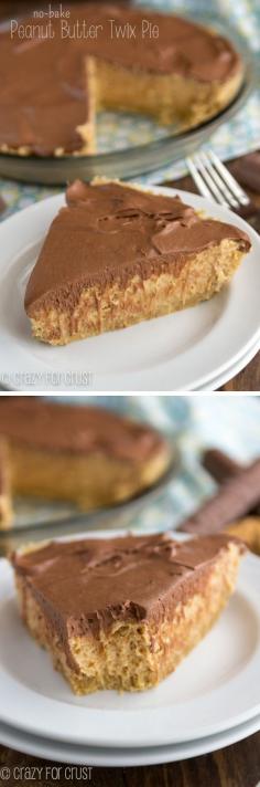 
                    
                        No-Bake Peanut Butter Twix Pie has layers of peanut butter and chocolate with a shortbread cookie crust! #delicious #recipe #cake #desserts #dessertrecipes #yummy #delicious #food #sweet
                    
                