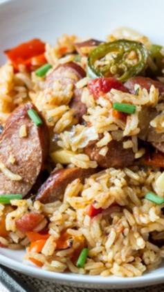 
                    
                        One Pot Spicy Southern Sausage and Rice ~ One pan and 30 minutes is all you need to make this
                    
                