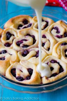 
                    
                        Easy Blueberry Sweet Rolls with a simple Lemon Glaze.  This recipe only requires 1 rise and is the perfect recipe for anyone scared of yeast! Fluffy and soft dough bursting with juicy blueberries.
                    
                