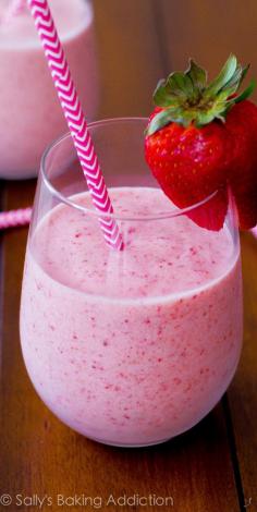 
                    
                        Smooth, creamy thick strawberry milkshakes made from only 3 healthy ingredients.
                    
                