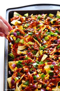 
                    
                        These chicken enchilada nachos are fun, flavorful, and fully-loaded with all of your favorite chicken enchilada ingredients! | gimmesomeoven.com
                    
                