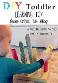 
                    
                        This is a great toy/game for 1-3 year olds to practice matching colors, shapes, and sizes, and for practicing hand-eye coordination.  It was easy, inexpensive, and my 14 month old loves it!
                    
                